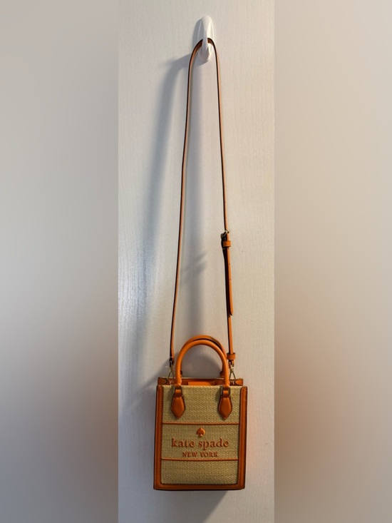 kate spade Handbags - NWT Kate Spade Mini Ellie Tote Orange Leather with Tan Straw Canvas
